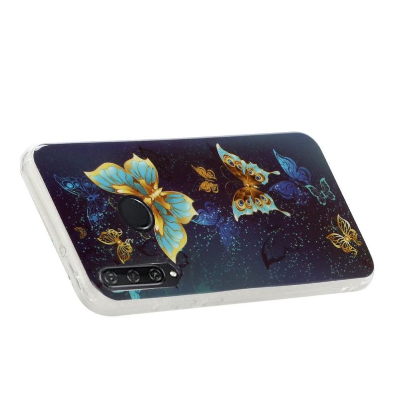 Etui Huawei Y6p Fioletowy Jasnoniebieski Fluorescencyjna Seria Motylkowa