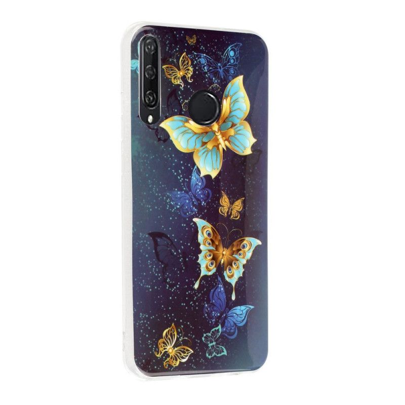 Etui Huawei Y6p Fioletowy Jasnoniebieski Fluorescencyjna Seria Motylkowa