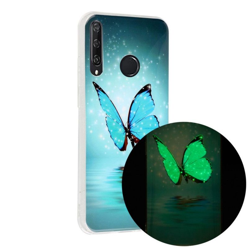 Etui Huawei Y6p Fluorescencyjny Niebieski Motyl