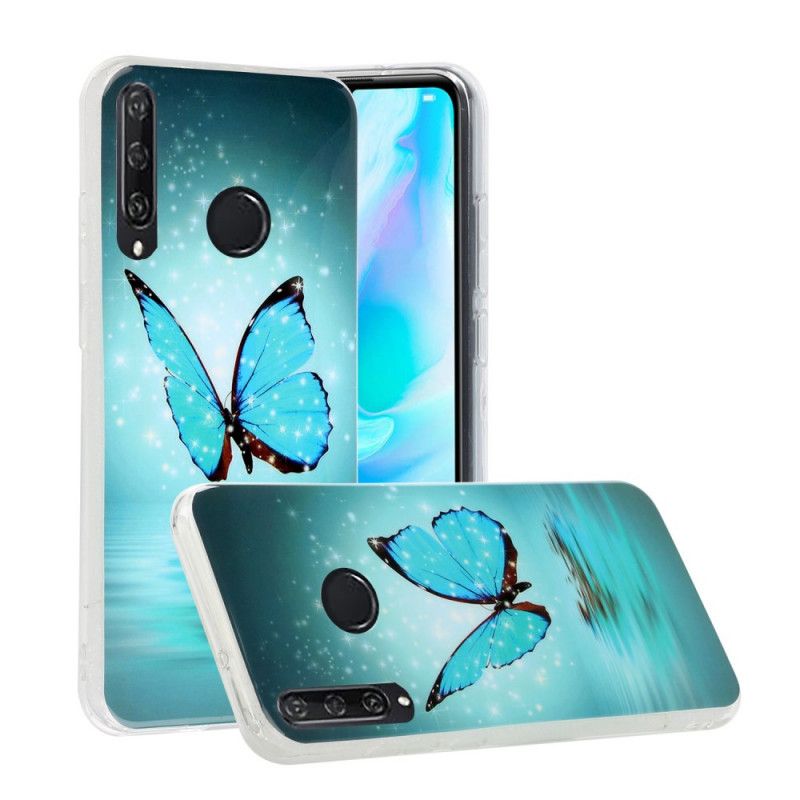 Etui Huawei Y6p Fluorescencyjny Niebieski Motyl