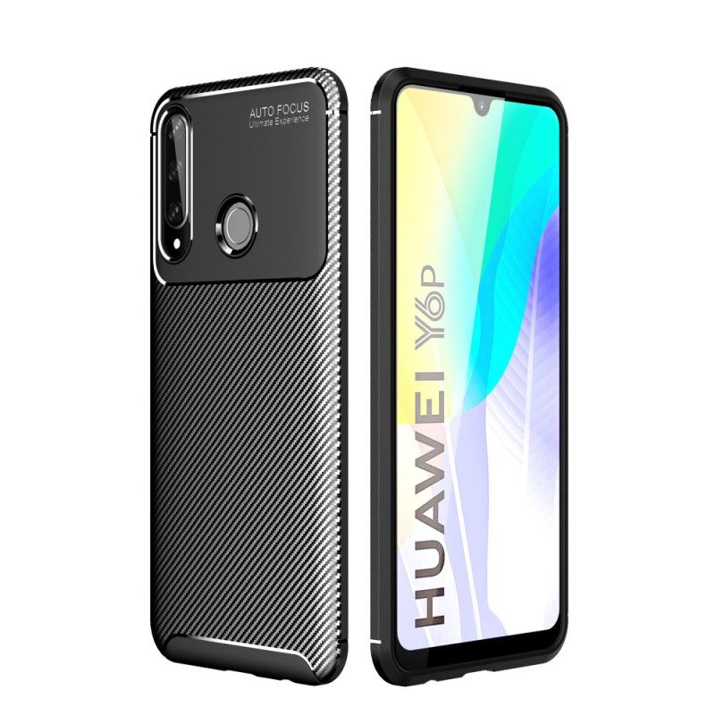 Etui Huawei Y6p Granatowy Czarny Elastyczna Tekstura Włókna Węglowego Etui Ochronne