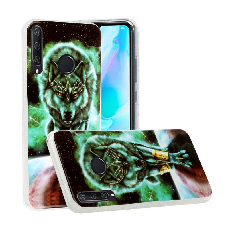 Etui Huawei Y6p Granatowy Czarny Fluorescencyjna Seria Wilków