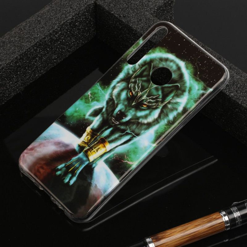 Etui Huawei Y6p Granatowy Czarny Fluorescencyjna Seria Wilków