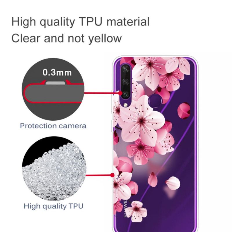 Etui Huawei Y6p Różowy Magenta Premium Kwiatowy