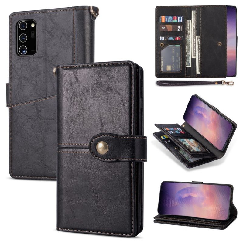 Etui Folio Samsung Galaxy Note 20 Czerwony Czarny Zapięcie Retro I Rozcięcie Z Tyłu Etui Ochronne