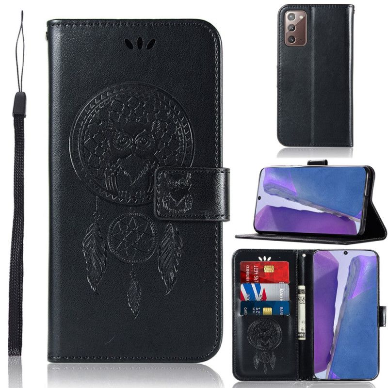 Etui Folio Samsung Galaxy Note 20 Jasnoniebieski Czarny Łapacz Snów Sowy Z Efektem Skóry