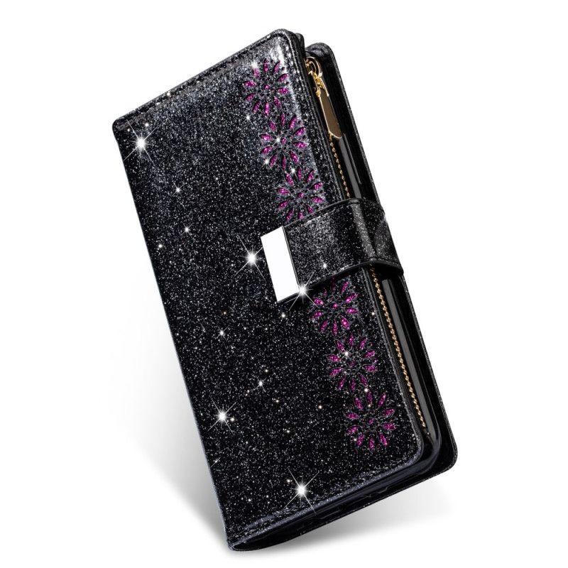 Etui Folio Samsung Galaxy Note 20 Magenta Czarny Portfel Z Cekinami