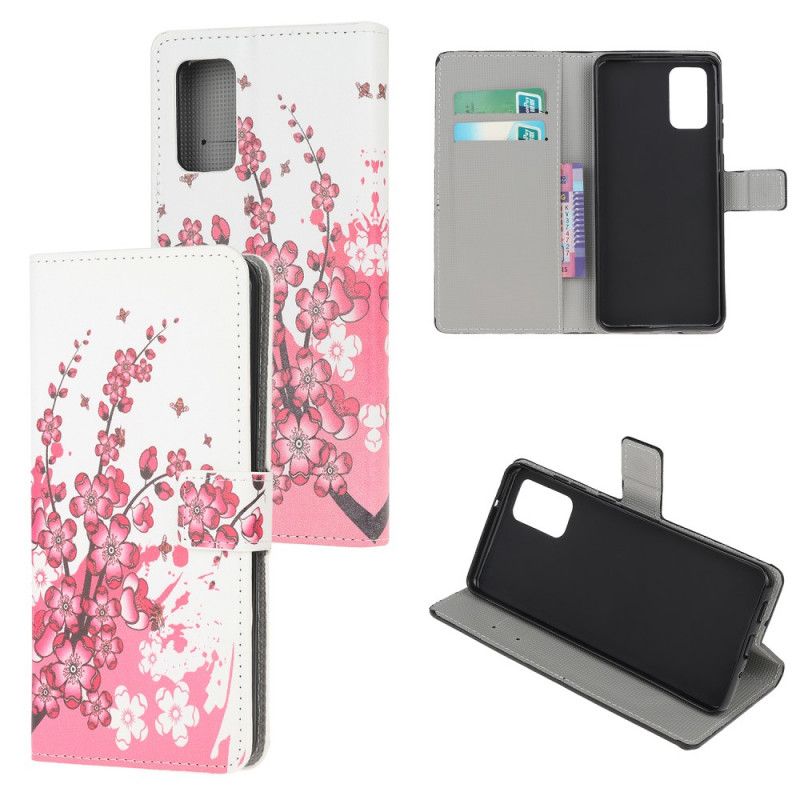 Etui Folio Samsung Galaxy Note 20 Różowy Magenta Tropikalne Kwiaty