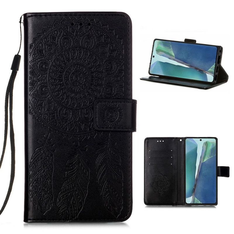 Etui Folio Samsung Galaxy Note 20 Szary Czarny Nadruk Łapacza Snów I Smycz