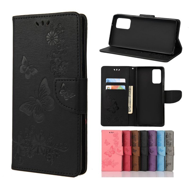 Etui Folio Samsung Galaxy Note 20 Szary Czarny Wspaniałe Motyle Stringi Etui Ochronne