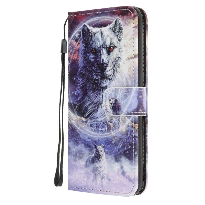 Etui Folio Samsung Galaxy Note 20 Wilk Zimą Ze Stringami Etui Ochronne