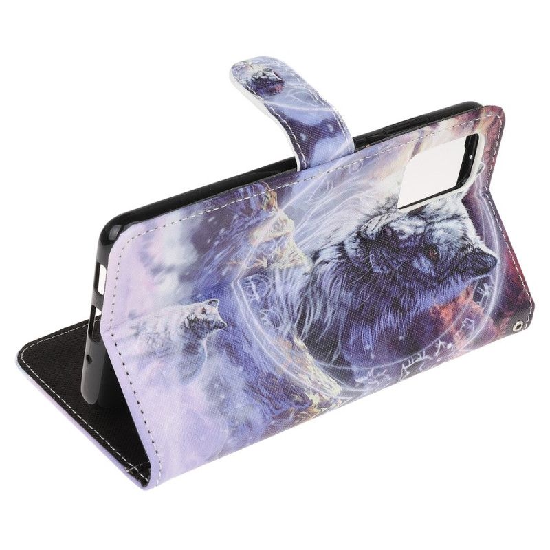 Etui Folio Samsung Galaxy Note 20 Wilk Zimą Ze Stringami Etui Ochronne