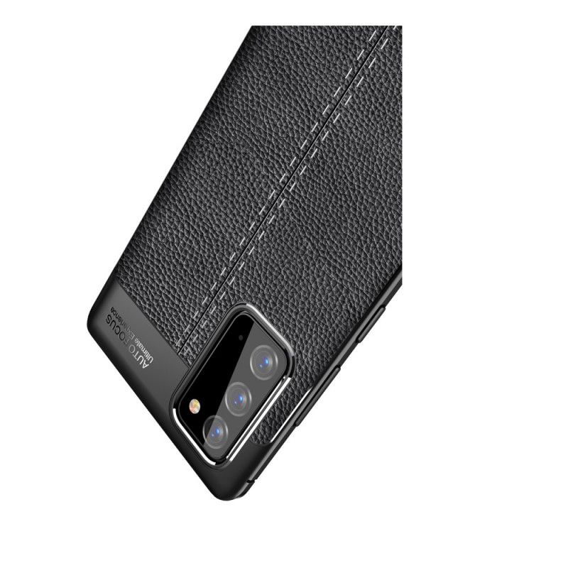 Etui Samsung Galaxy Note 20 Czerwony Czarny Efekt Skóry Z Podwójną Linią Liczi Etui Ochronne