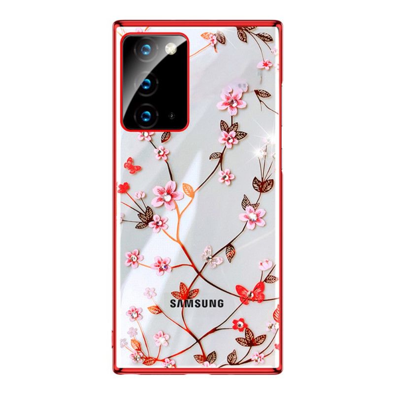 Etui Samsung Galaxy Note 20 Czerwony Czarny Kwiaty Sulada I Efekt Metalu Etui Ochronne