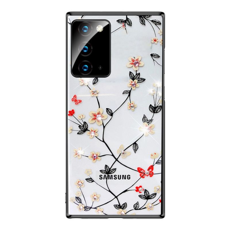 Etui Samsung Galaxy Note 20 Czerwony Czarny Kwiaty Sulada I Efekt Metalu Etui Ochronne