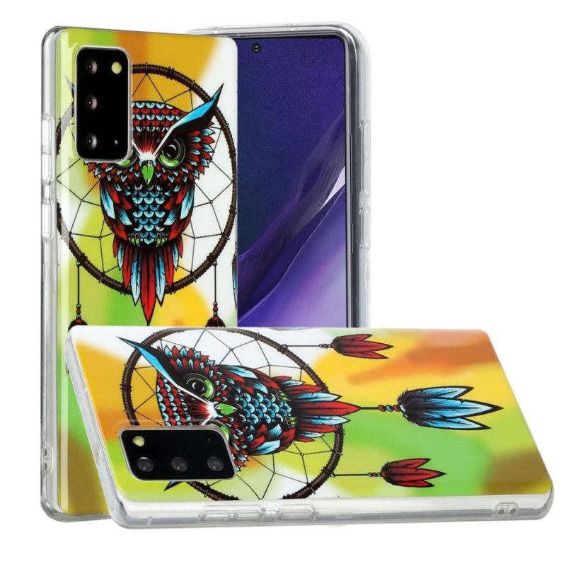 Etui Samsung Galaxy Note 20 Fluorescencyjny Łapacz Snów Sowy Etui Ochronne