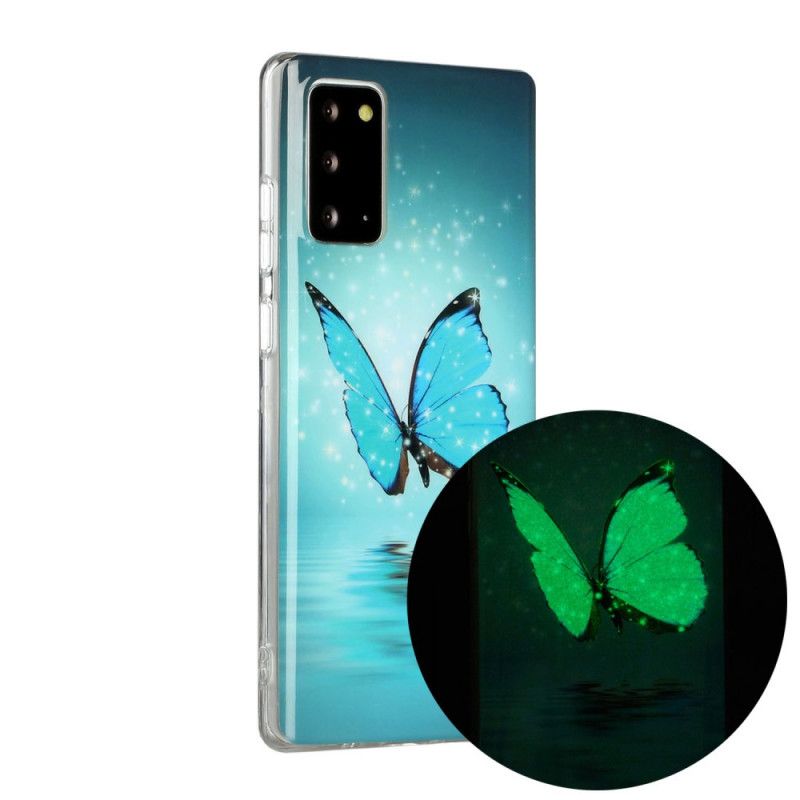 Etui Samsung Galaxy Note 20 Fluorescencyjny Niebieski Motyl