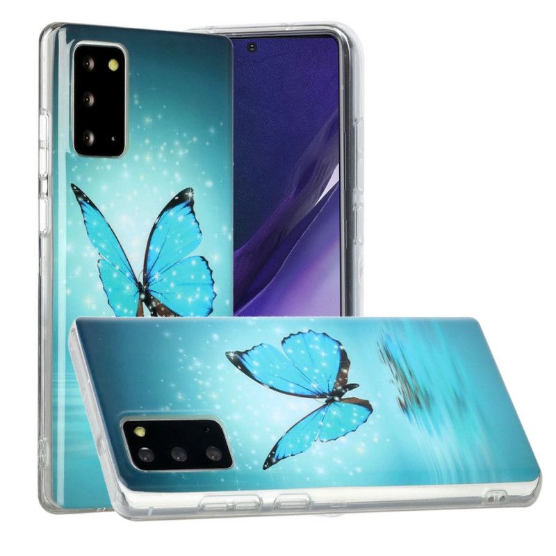 Etui Samsung Galaxy Note 20 Fluorescencyjny Niebieski Motyl