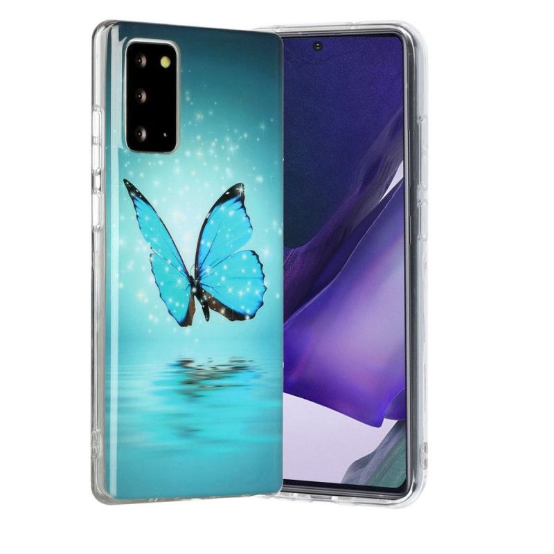 Etui Samsung Galaxy Note 20 Fluorescencyjny Niebieski Motyl