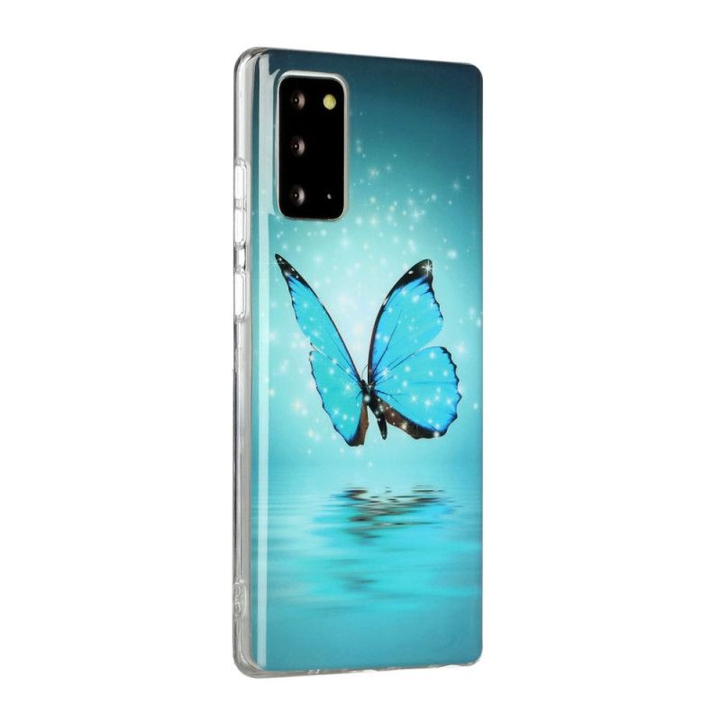 Etui Samsung Galaxy Note 20 Fluorescencyjny Niebieski Motyl