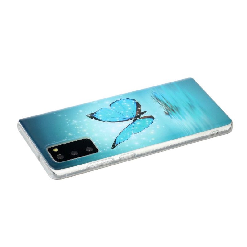 Etui Samsung Galaxy Note 20 Fluorescencyjny Niebieski Motyl