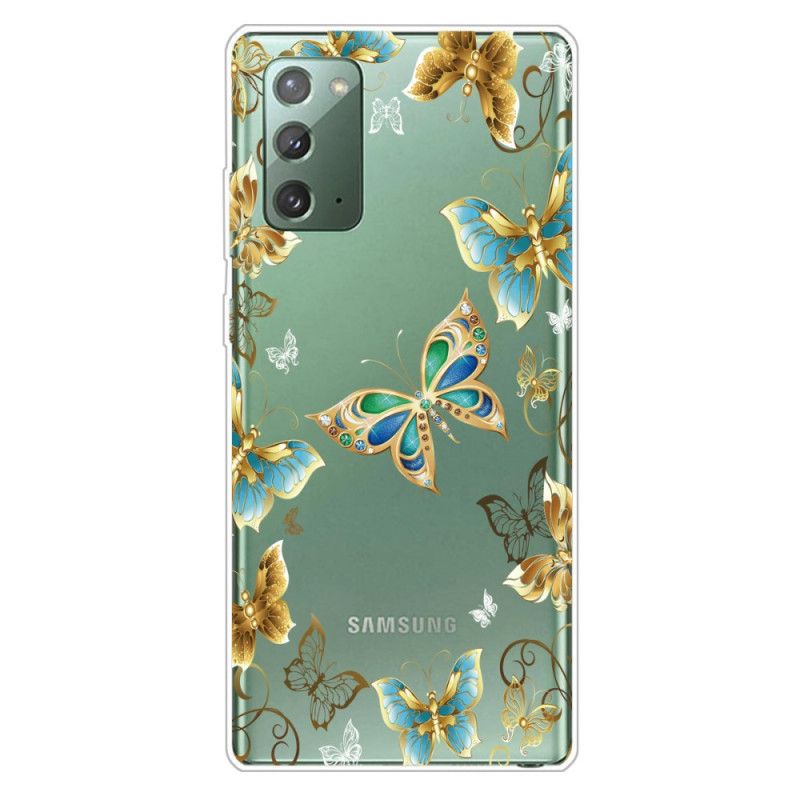 Etui Samsung Galaxy Note 20 Złoty Ciemnoniebieski Motyle