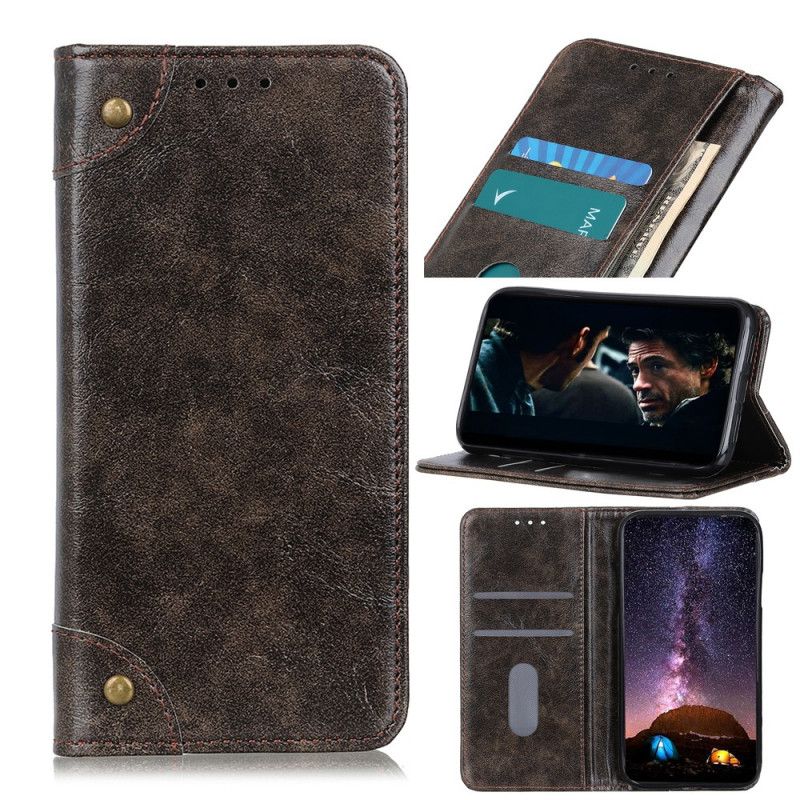 Flip Kotelot Samsung Galaxy Note 20 Granatowy Czarny Etui na Telefon Nity Z Dwoiny W Stylu Vintage