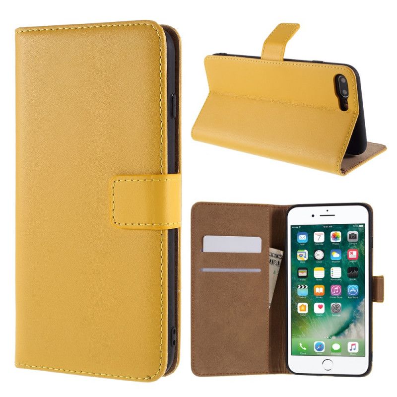 Etui Folio iPhone 7 Plus / 8 Plus Biały Czarny Skóra Naturalna W Kolorze Etui Ochronne