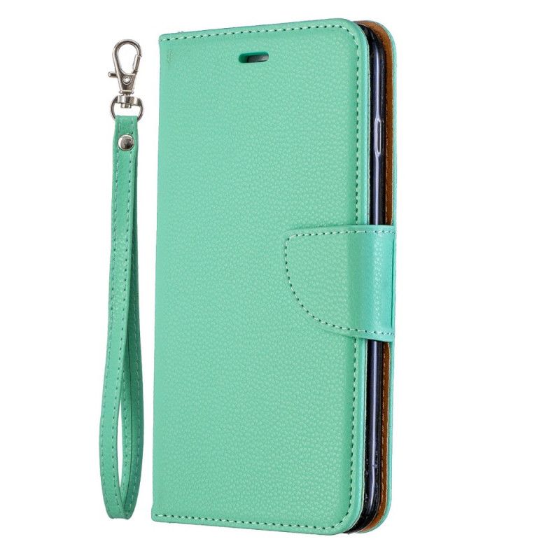 Etui Folio iPhone 7 Plus / 8 Plus Granatowy Czarny Efekt Kolorowej Skóry Liczi Ze Stringami Etui Ochronne