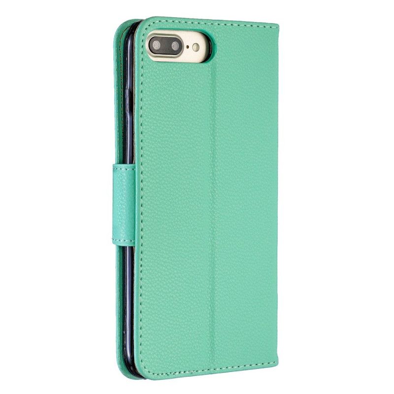 Etui Folio iPhone 7 Plus / 8 Plus Granatowy Czarny Efekt Kolorowej Skóry Liczi Ze Stringami Etui Ochronne