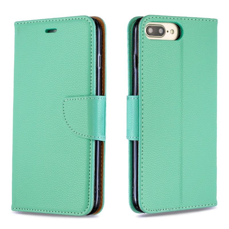 Etui Folio iPhone 7 Plus / 8 Plus Granatowy Czarny Efekt Kolorowej Skóry Liczi Ze Stringami Etui Ochronne