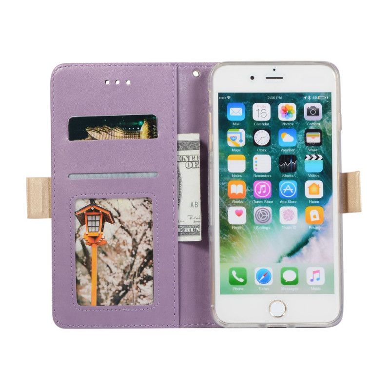 Etui Folio iPhone 7 Plus / 8 Plus Magenta Czarny Koronkowa Torebka Typu Stringi