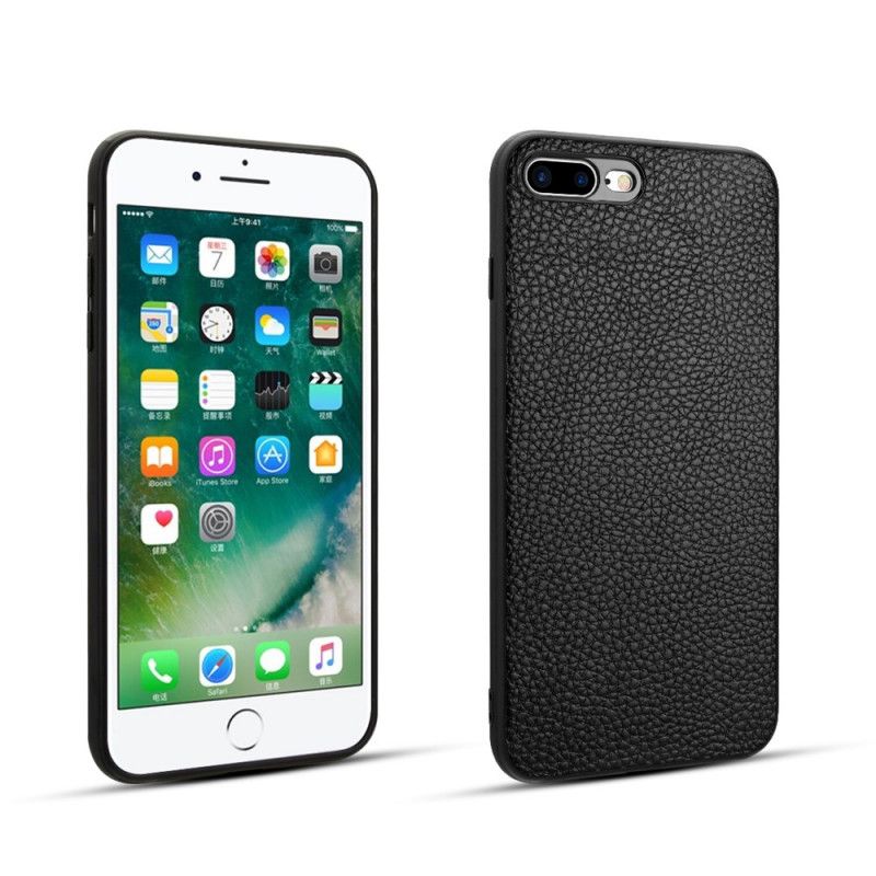 Etui iPhone 7 Plus / 8 Plus Czarny Prawdziwa Skóra Liczi Etui Ochronne