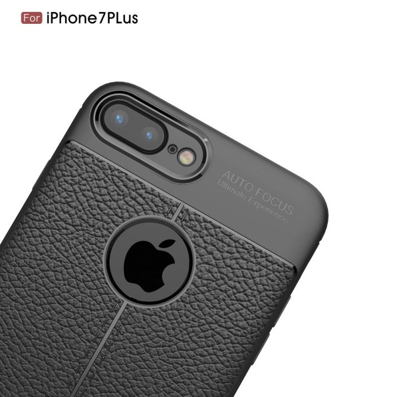 Etui iPhone 7 Plus / 8 Plus Granatowy Czarny Efekt Skóry Z Podwójną Linią Liczi Etui Ochronne