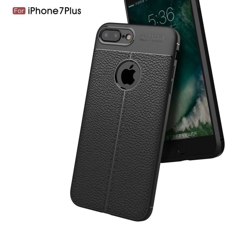 Etui iPhone 7 Plus / 8 Plus Granatowy Czarny Efekt Skóry Z Podwójną Linią Liczi Etui Ochronne