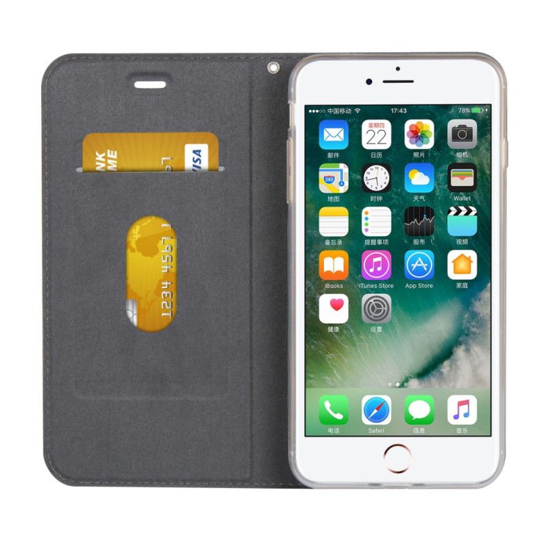 Flip Kotelot iPhone 7 Plus / 8 Plus Czerwony Czarny Imitacja Skóry Z Paskiem Etui Ochronne