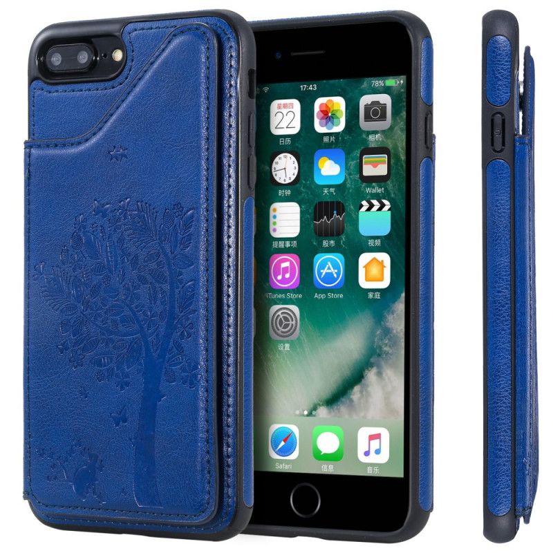 Futerały iPhone 7 Plus / 8 Plus Granatowy Czerwony Etui na Telefon Etui Na Karty Z Nadrukiem Kota