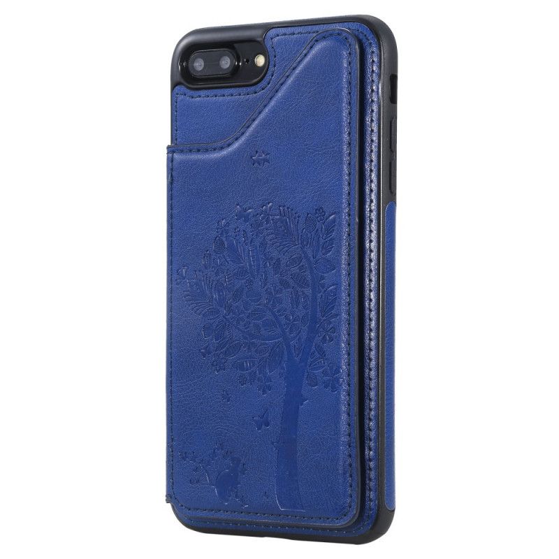 Futerały iPhone 7 Plus / 8 Plus Granatowy Czerwony Etui na Telefon Etui Na Karty Z Nadrukiem Kota