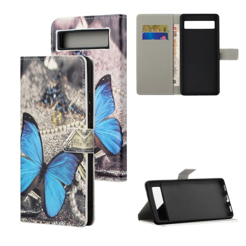 Etui Folio Google Pixel 8a Niebieski Motyl Etui Ochronne