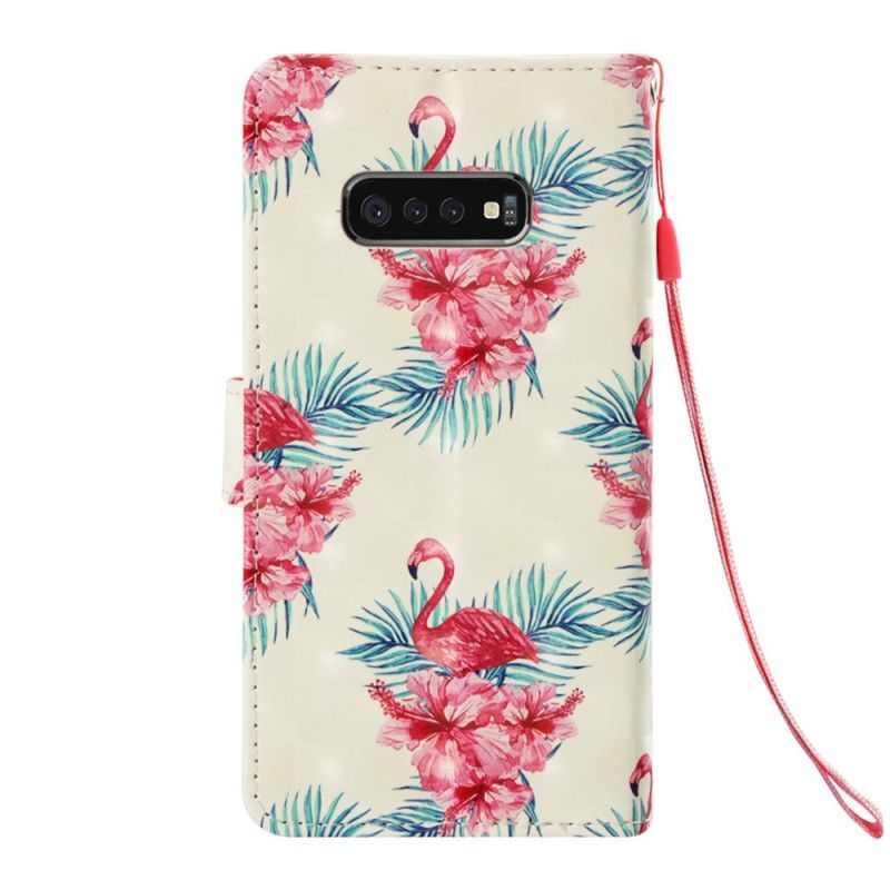 Etui Folio Samsung Galaxy S10e Biały Wiele Flamingów Etui Ochronne