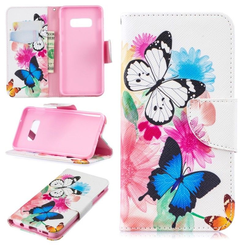 Etui Folio Samsung Galaxy S10e Purpurowy Malowane Motyle I Kwiaty