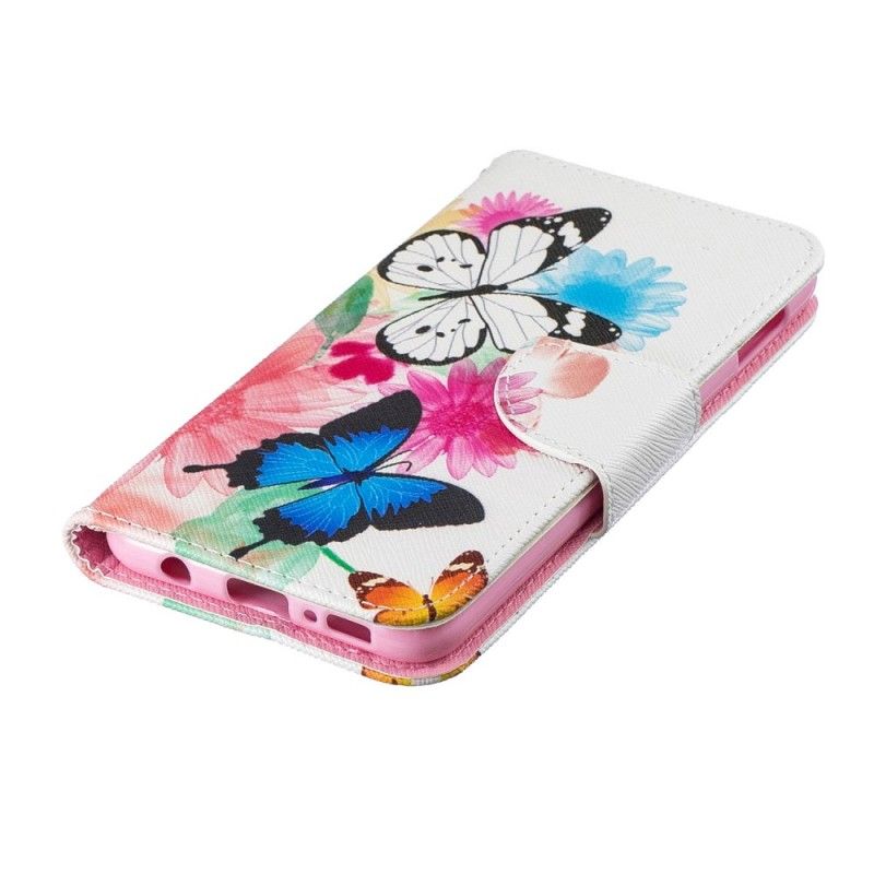 Etui Folio Samsung Galaxy S10e Purpurowy Malowane Motyle I Kwiaty