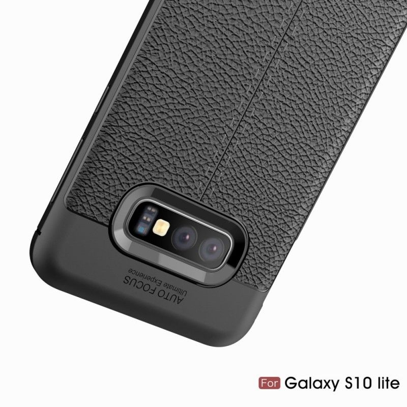 Etui Samsung Galaxy S10e Szary Czarny Efekt Skóry Z Podwójną Linią Liczi