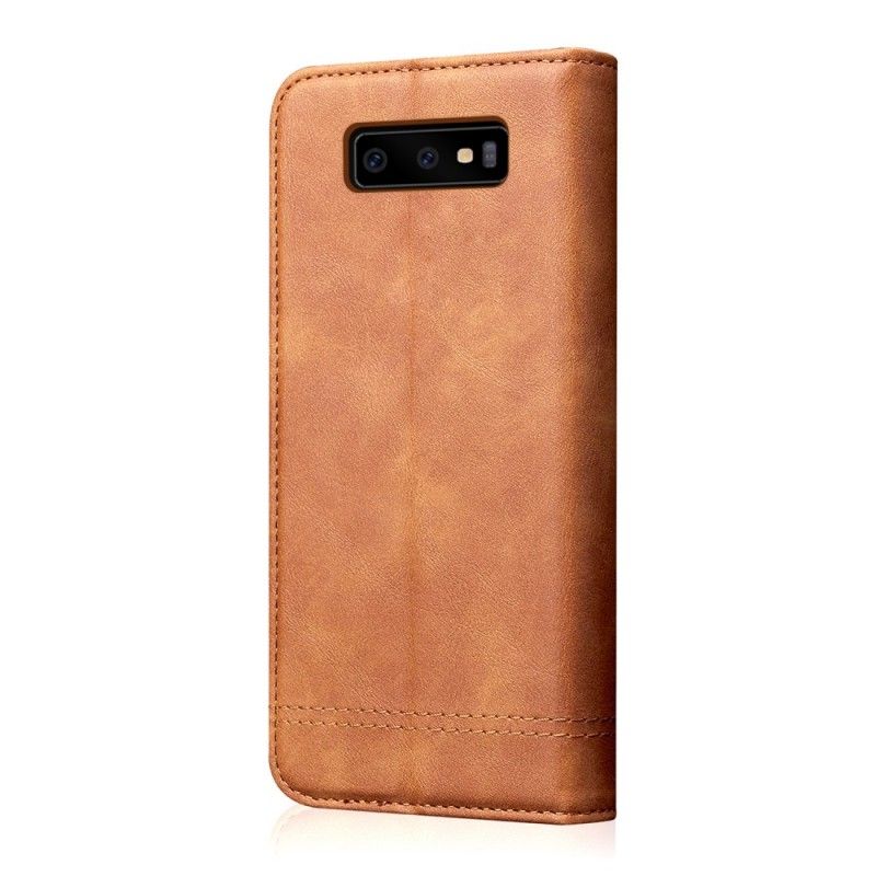 Flip Kotelot Samsung Galaxy S10e Czerwony Czarny Efekt Szytej Skóry Etui Ochronne