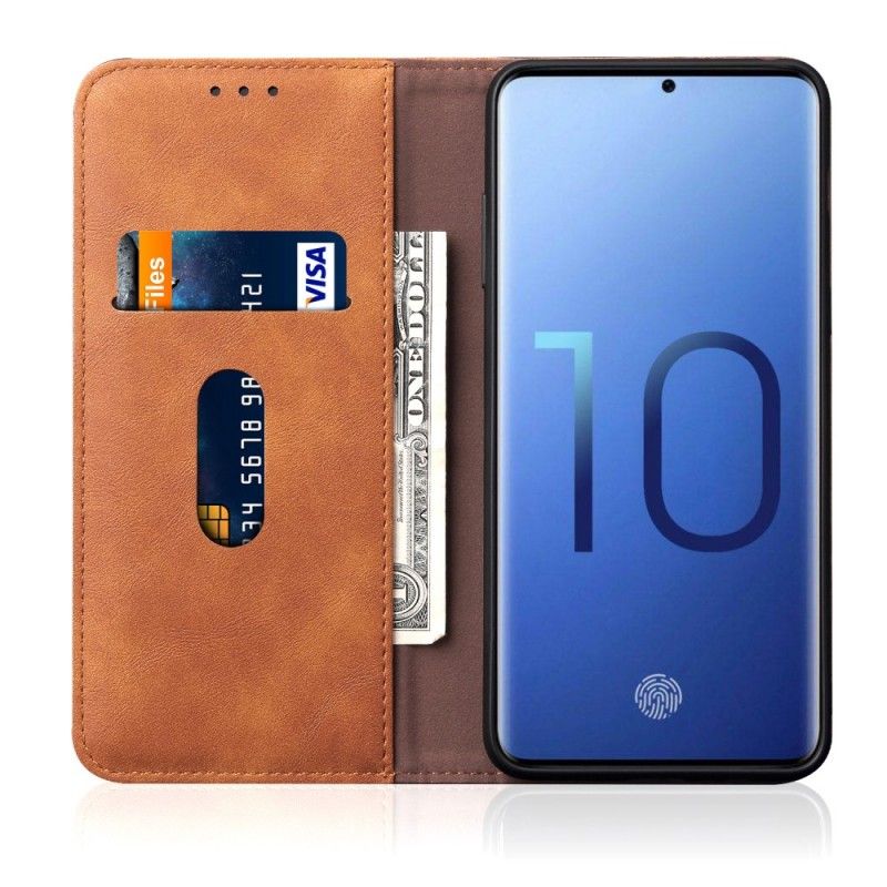 Flip Kotelot Samsung Galaxy S10e Czerwony Czarny Efekt Szytej Skóry Etui Ochronne