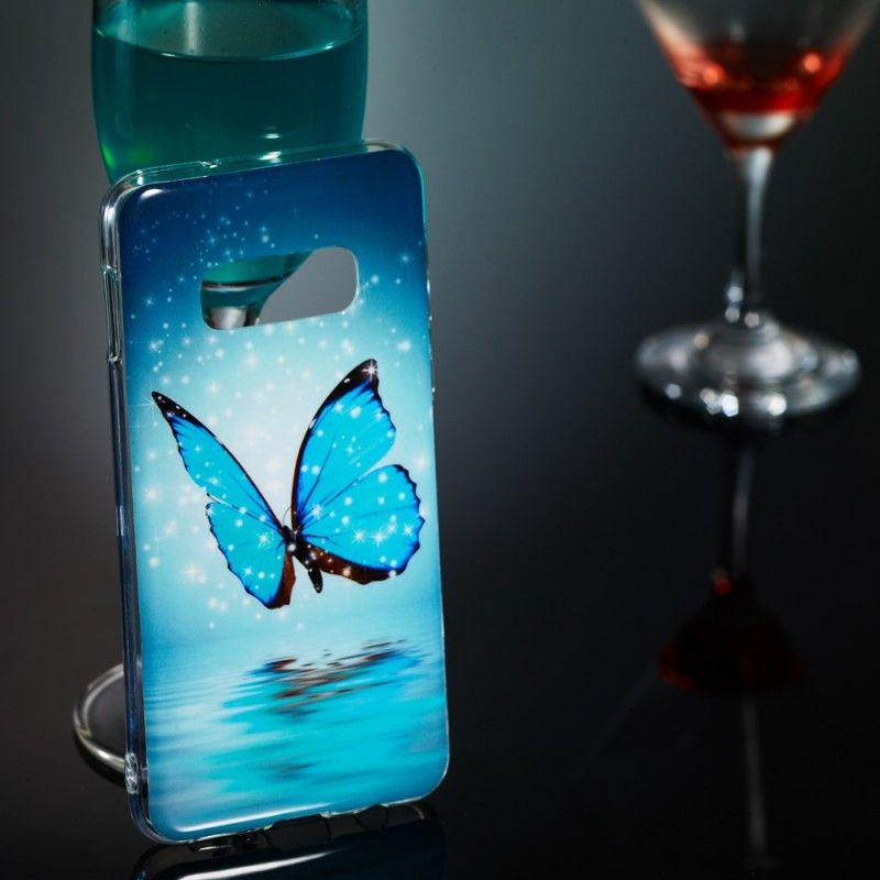 Futerały Samsung Galaxy S10e Etui na Telefon Fluorescencyjny Niebieski Motyl