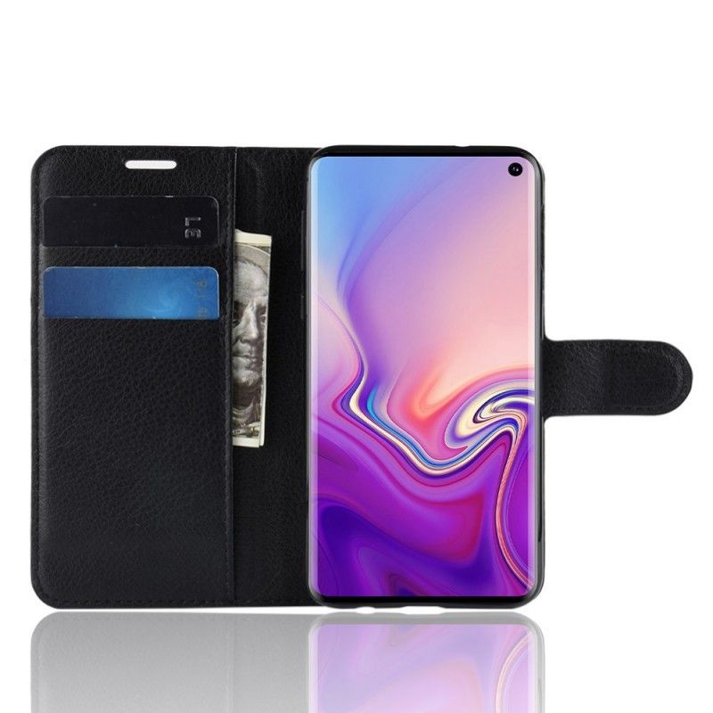 Skórzany Futerał Samsung Galaxy S10e Biały Czarny Etui na Telefon Ekoskóra W Stylu Retro