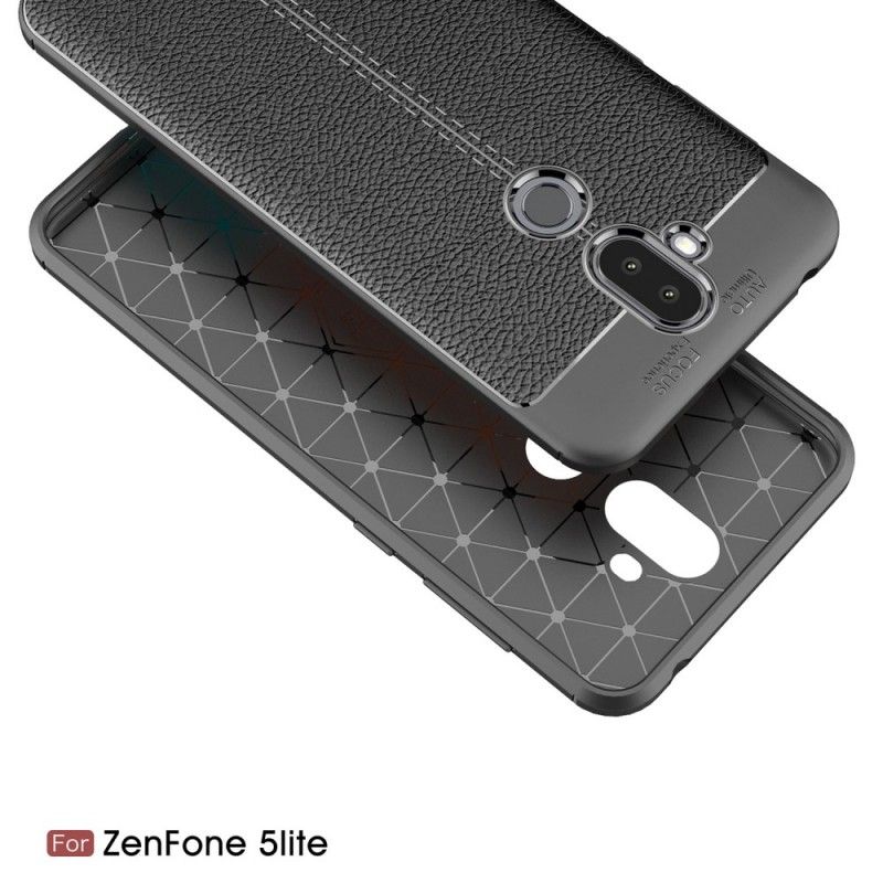 Etui Asus ZenFone 5 Lite Szary Czarny Efekt Skóry Z Podwójną Linią Liczi Etui Ochronne