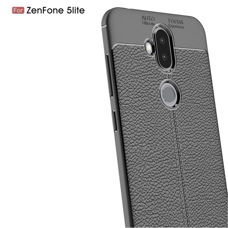 Etui Asus ZenFone 5 Lite Szary Czarny Efekt Skóry Z Podwójną Linią Liczi Etui Ochronne