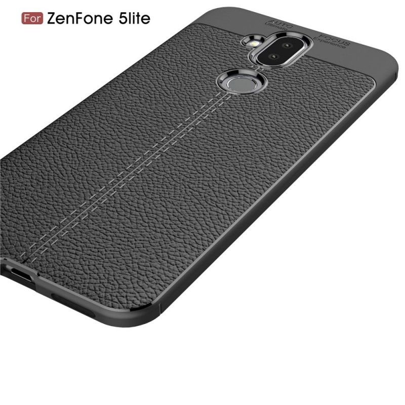 Etui Asus ZenFone 5 Lite Szary Czarny Efekt Skóry Z Podwójną Linią Liczi Etui Ochronne